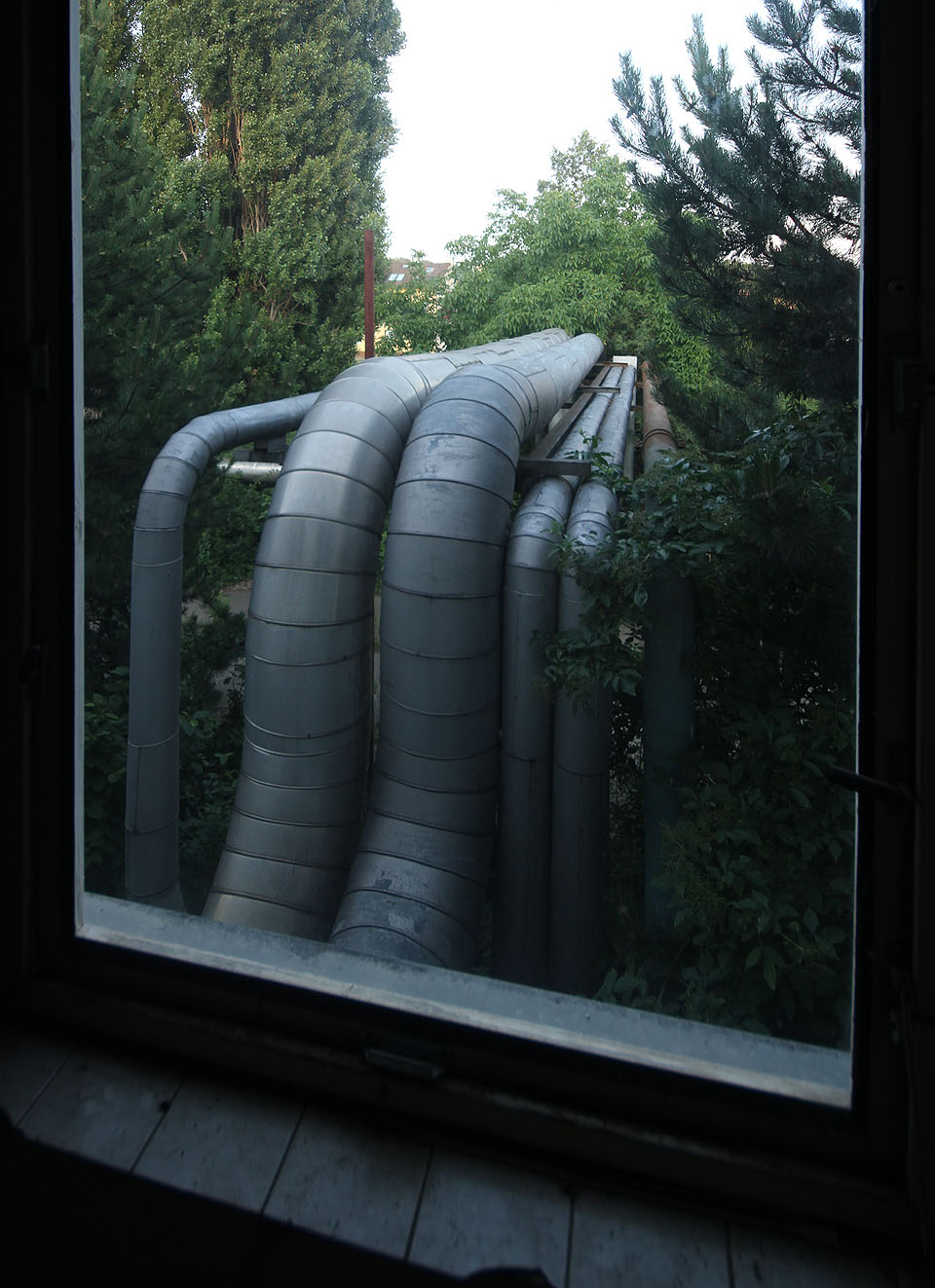 Parovody se plazí za oknem jako hypertrofní kovoví hadi.