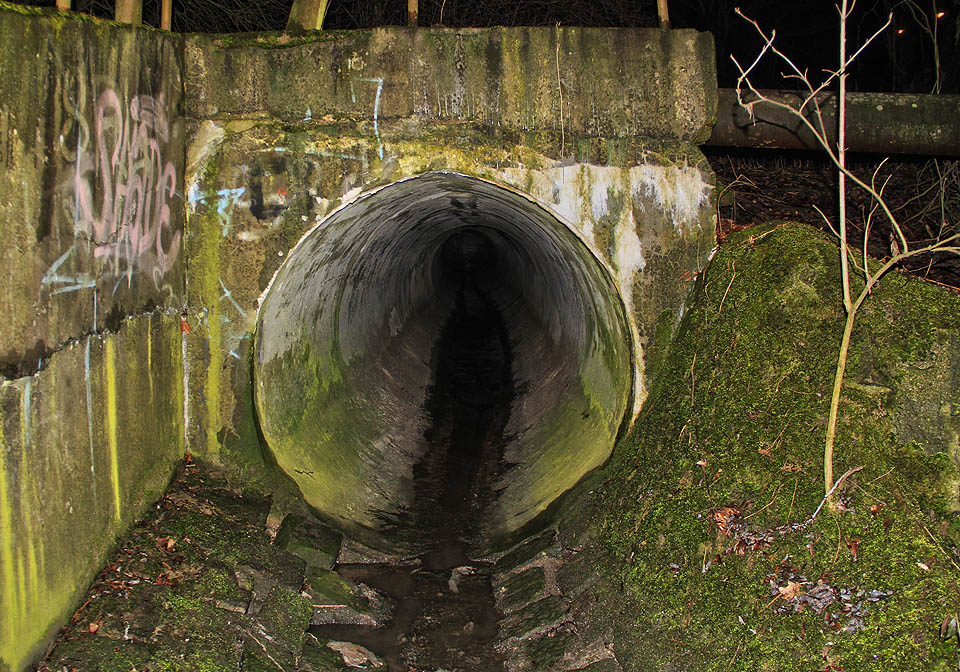 Vstup do podzemí je prozaicky jednoduchý. Stačí najít v křoví u severního zhlaví královopolského nádraží otevřenou rouru.